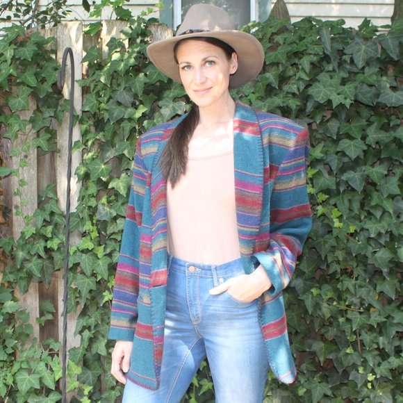 David Paul Jackets & Blazers - Vintage David Paul Southwestern Striped Blazer